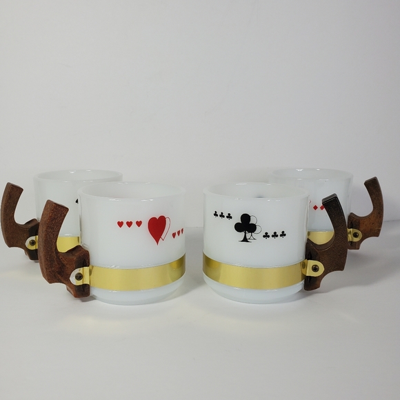 Siesta Ware Vintage 4 Coffee Cups Wooden Handles Poker Playing Cards Bar Ware - Picture 8 of 8